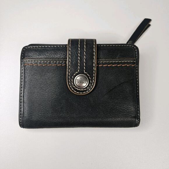 Vintage Fossil Small Black Leather Wallet Bifold - Picture 1 of 8
